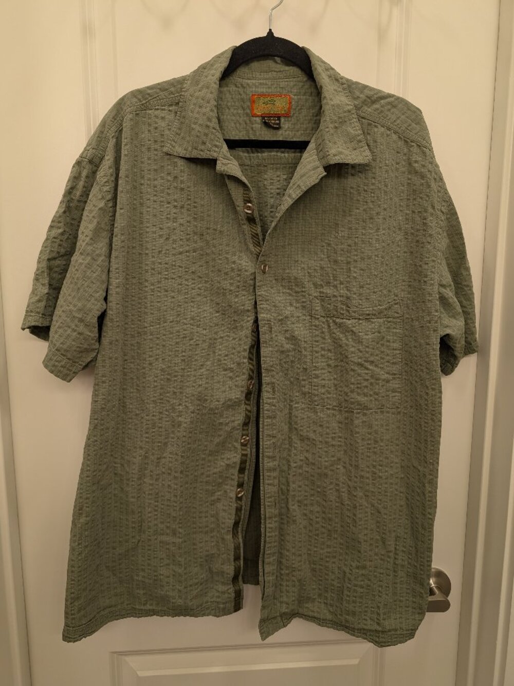Horny Toad Shirt Green Striped Short Sleeve Button Down Organic cotton Mens XL